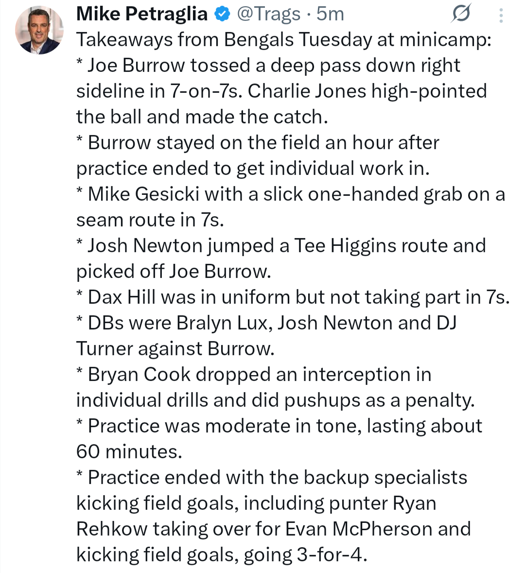2026 Mandatory Minicamp: June 16 (Rest of camp cancelled)